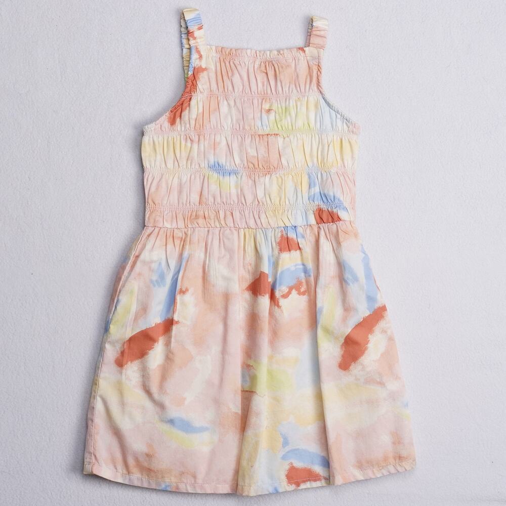 Carters Girls Sundress Watercolor Floral Peach Blue Square Neck Size 6 6X